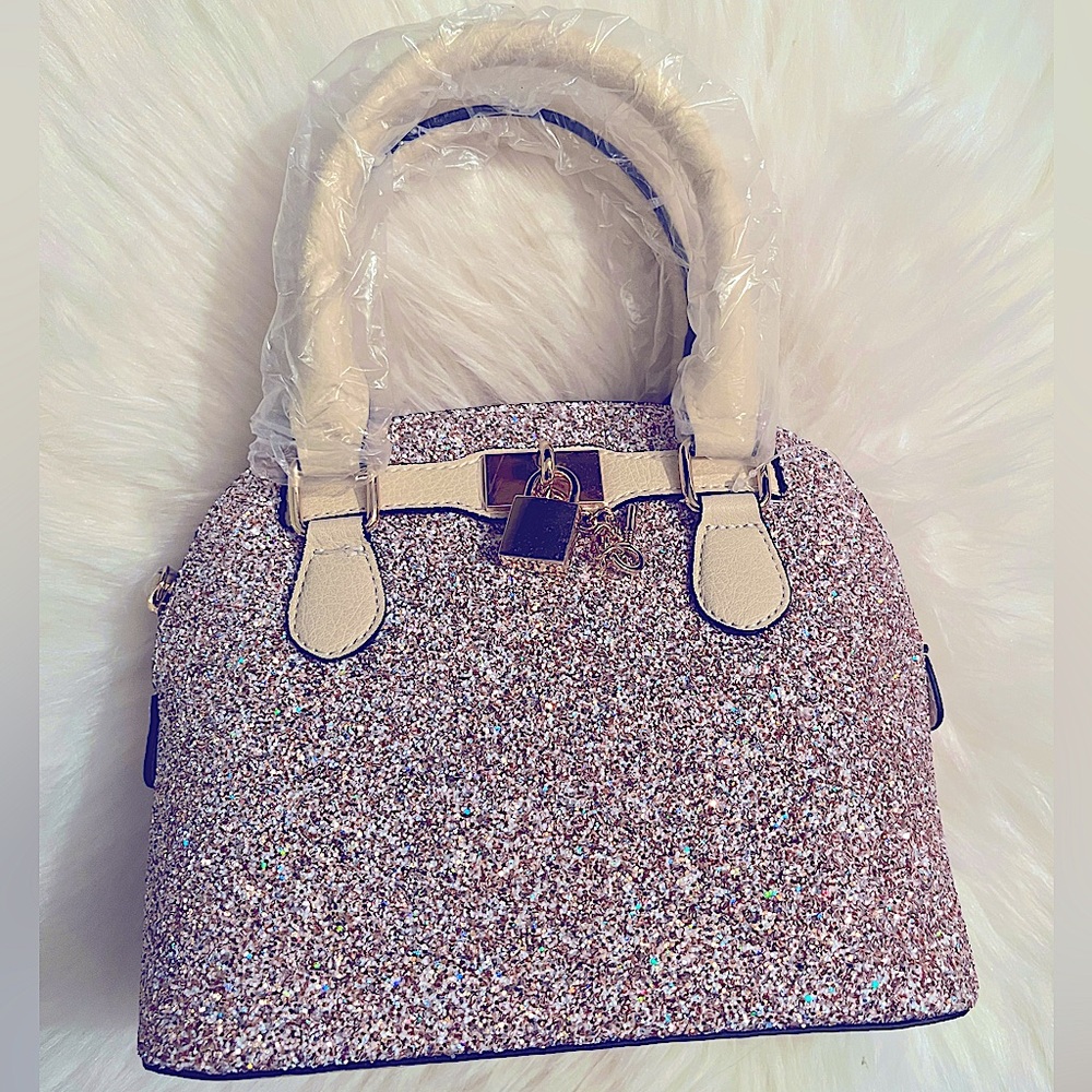 Aldo rose gold/white/iridescent sequin glitter satchel bag/purse. Gold hardware.